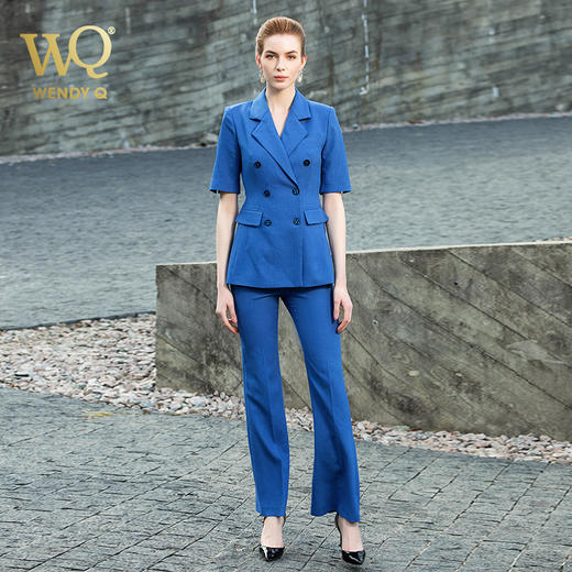 高端时尚蓝色西装职业装套装气质经理正装女工作服套裤西服套裙 商品图0
