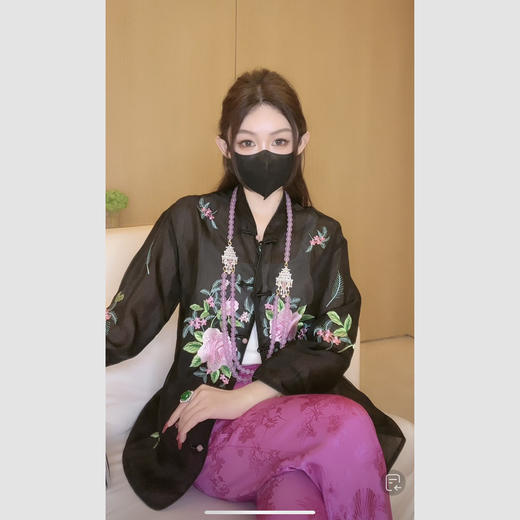 【孤品样衣，不退不换】【人间富贵花】新中式100桑蚕丝刺绣衬衫夏新款 商品图3