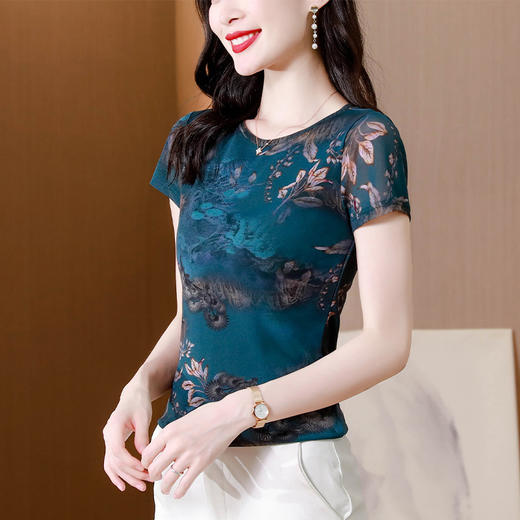 网纱肤双层打底衫，短袖百搭t恤上衣KQL-520N616 商品图1