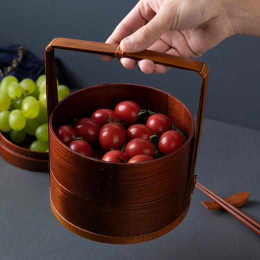 复古茶点提盒手工提篮家用分层鲜果盒复古糕点盒子餐具茶道配件 商品图2