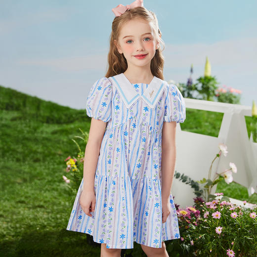 【110-160】女童夏款翻领学院风连衣裙马骑顿旗下LAVI纯棉 商品图2