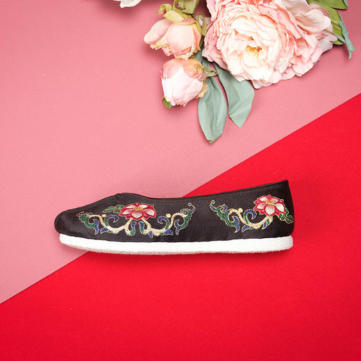 内联升女鞋单鞋千层底织锦盘金牡丹绣花淑女鞋8677A 商品图5