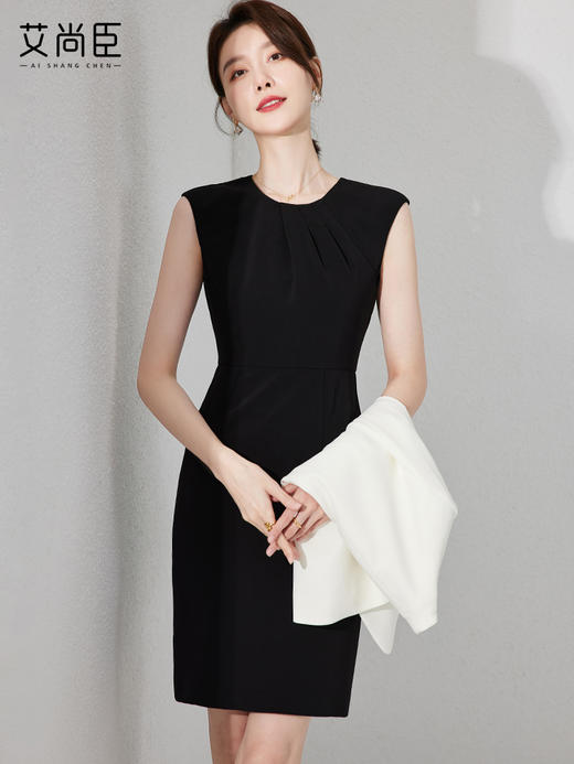 知性黑色无袖连衣裙女2023夏季新款气质收腰小黑裙培训讲师工作服 商品图0
