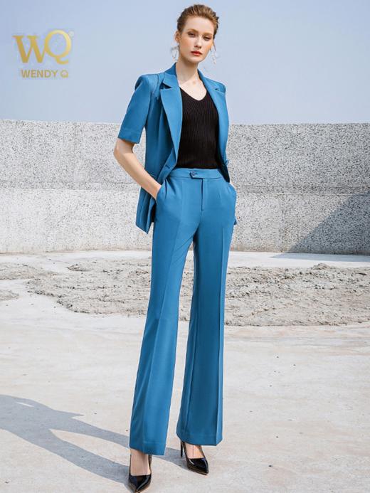 夏季新款蓝色西装微喇裤套装女气质时尚主持人职业装西服 商品图3