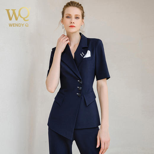 藏青色西装套装女职业装套裤夏季时尚气质修身西服工作服两件套 商品图1