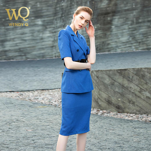 高端时尚蓝色西装职业装套装气质经理正装女工作服套裤西服套裙 商品图1
