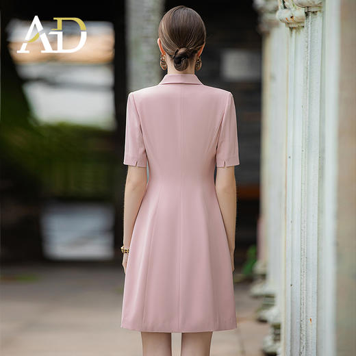AD正式场合西装裙连衣裙女夏季短袖青果领职业气质粉色主持人正装 商品图3