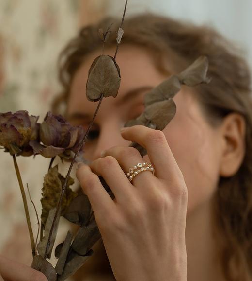 Oflye潮流饰品 双层轻奢开口戒指仿珍珠女网红食指戒新款饰品 商品图1