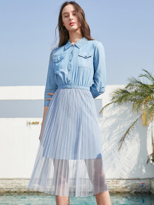 OLrain法式高级穿搭衬衫连衣裙女夏季2022年收腰气质假两件裙 商品图3