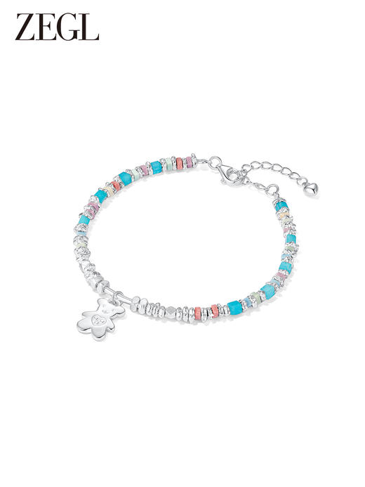 ZEGL彩色串珠碎银子手链女生轻奢小众精致夏日多巴胺穿搭小熊手饰 商品图3