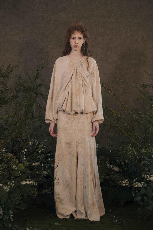 Mutedance  浅米色植物染拼片式半裙 商品图4