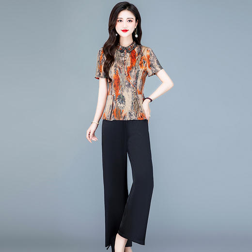 时尚短袖印花小衫，直筒长裤休闲装两件套QYM-237524-Y 商品图5