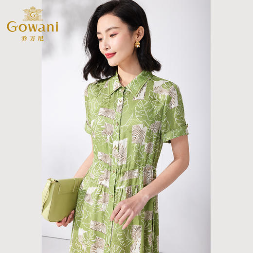 乔万尼新100%桑蚕丝连衣裙短袖修身真丝裙ET2E273 商品图3