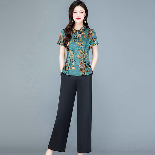 时尚短袖印花小衫，直筒长裤休闲装两件套QYM-237524-Y 商品图4