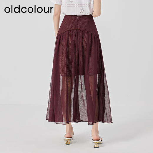 oldcolour2023夏季新款复古高腰A字网纱拼接长款半身裙O25063551 商品图4