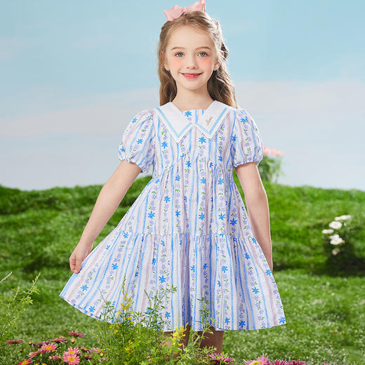 【110-160】女童夏款翻领学院风连衣裙马骑顿旗下LAVI纯棉 商品图1