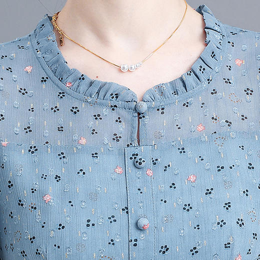 时尚中长款系带收腰，蓝色印花连衣裙QYM-R6611-1-Y 商品图3