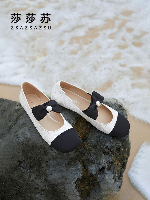 【2F】莎莎苏2023夏新款蝴蝶结方头平底玛丽珍法式单鞋女小香风芭蕾舞鞋 商品图1