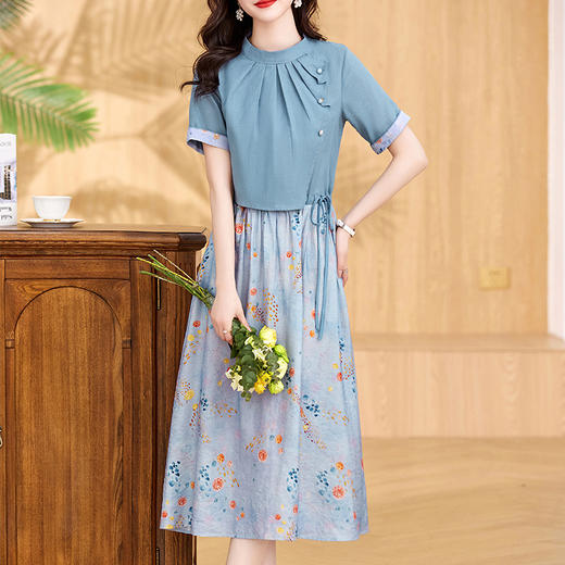 气质温柔风连衣裙，夏新款抽绳收腰显瘦女神范时尚棉麻裙子HR-WX208-19 商品图0