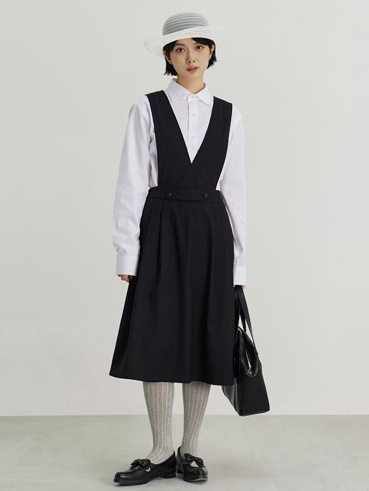 cryingcenter 学院复古背带黑色利落百褶西装裙 商品图1