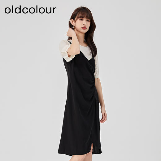oldcolour2023夏新款法式优雅收腰显瘦拼接连衣裙假两件O23101326 商品图2
