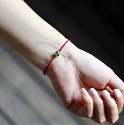 高冰种阳绿翡翠蛋面手绳18k黄金镶嵌 商品图10