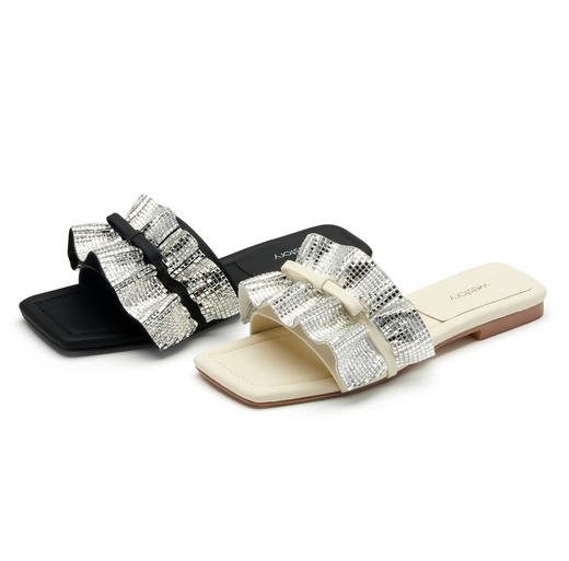 westory女鞋夏季新款休闲百搭低跟羊皮水钻露脚舒适拖鞋61491 商品图0