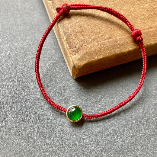 高冰种阳绿翡翠蛋面手绳18k黄金镶嵌 商品图0