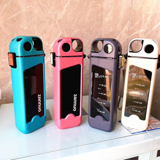 【潮流新款 ins时尚创意！】个性方杯350ML，拥有个性十足的弹跳塑料材质，方便可爱的提手和吸管杯刻度，男女学生便捷使用，不容错过！ 商品图0