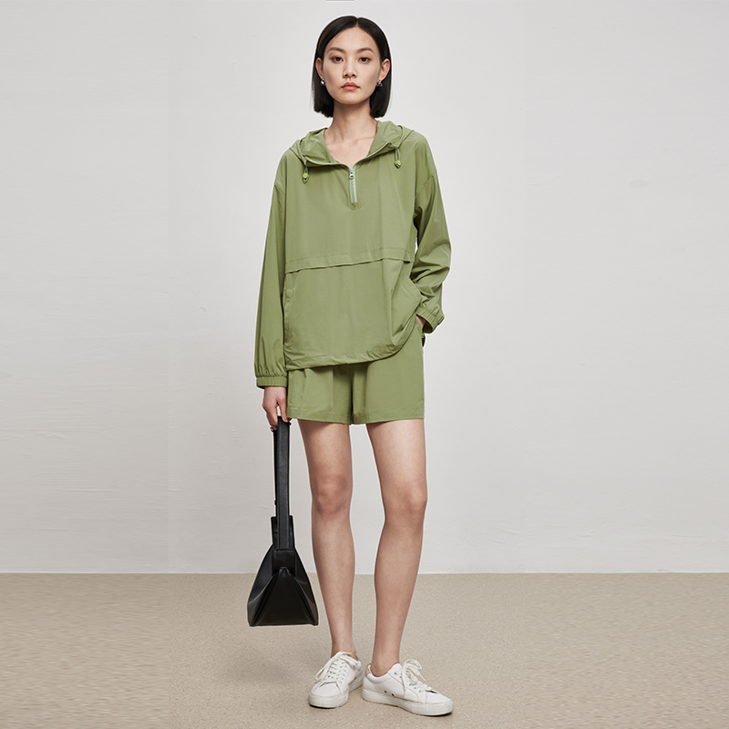 IN AND ON 2023夏季新款女士宽松休闲连帽纯色轻薄透气运动套装