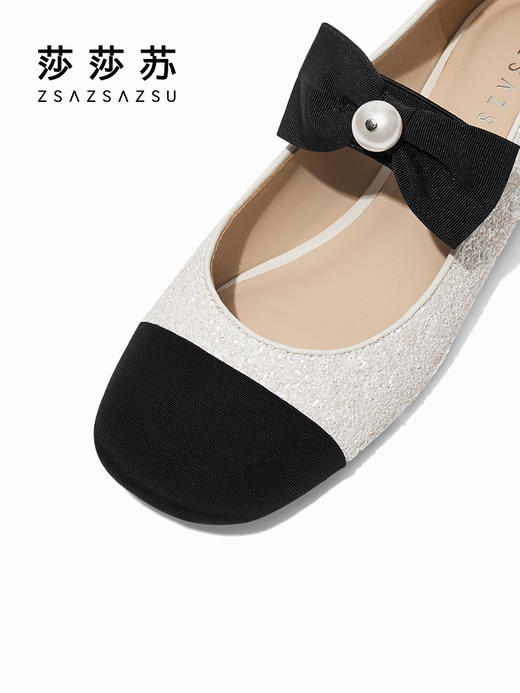 【2F】莎莎苏2023夏新款蝴蝶结方头平底玛丽珍法式单鞋女小香风芭蕾舞鞋 商品图3