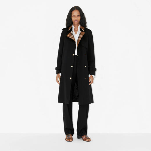 BURBERRY 巴宝莉 女士格纹裁片棉质嘎巴甸 Trench 风衣 黑色 8060739 A1189 商品图1