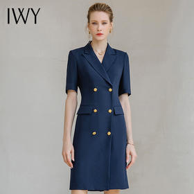 IWY/夏款薄款职业西装连衣裙女正式场合职业正装藏青色工作服通勤232030Q1