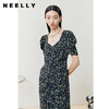 NEELLY纳俪商场同款碎花连衣裙女中长款抽褶拼接泡泡袖A字茶歇裙N23044Y04413 商品缩略图0