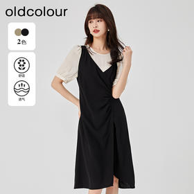 oldcolour2023夏新款法式优雅收腰显瘦拼接连衣裙假两件O23101326
