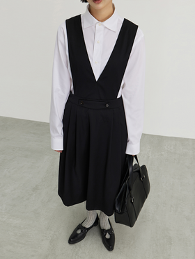 cryingcenter 学院复古背带黑色利落百褶西装裙