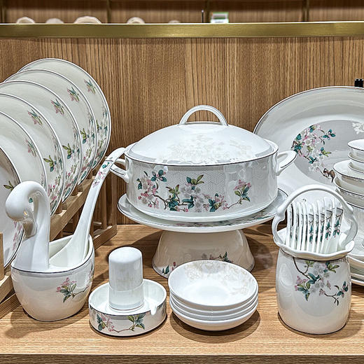 【样品清仓，无原包装介意者慎拍】品物攸宜如花似月10人用46头骨瓷餐具送礼套装 商品图2