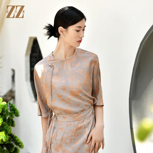 佐尔美夏季新款 国风气质典雅桑蚕丝真丝套装衬衣E32CS35 商品图2