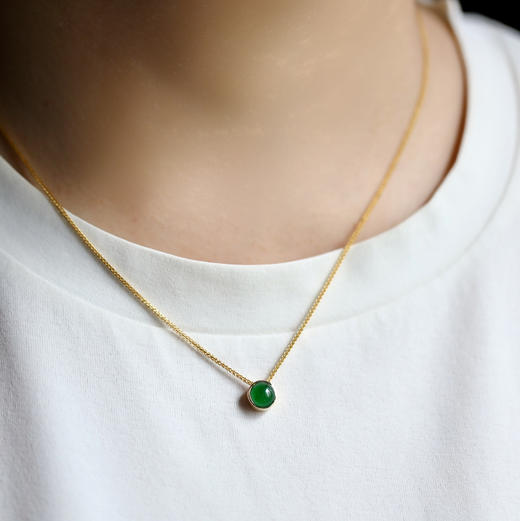 冰种阳绿翡翠蛋面吊坠18k黄金镶嵌 商品图8