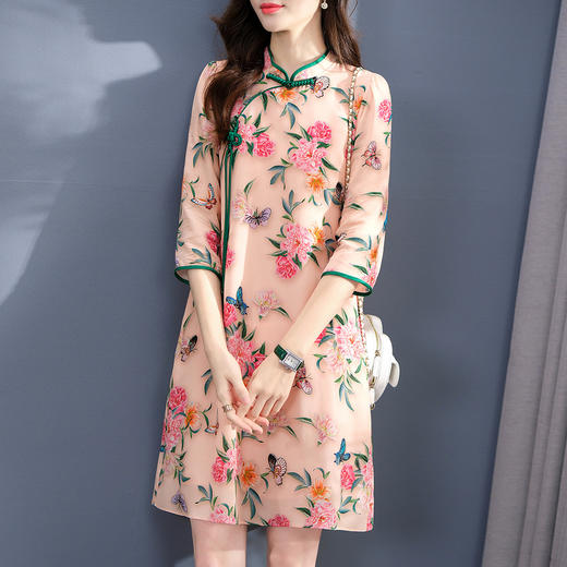 新品女装立体印花复古中国风连衣裙七分袖   CS-90141 商品图2