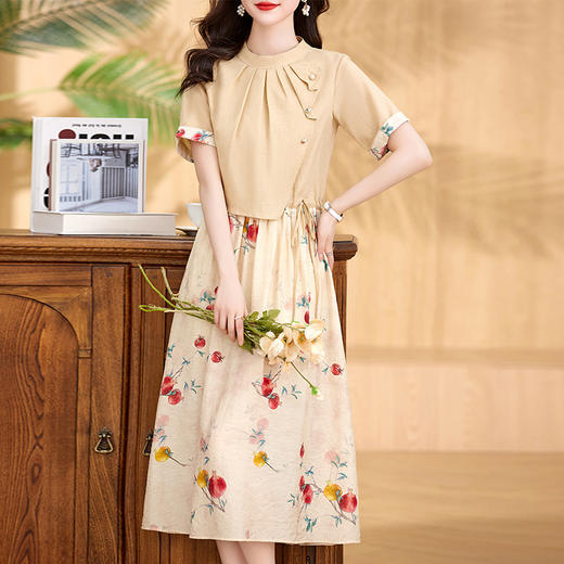 气质温柔风连衣裙，夏新款抽绳收腰显瘦女神范时尚棉麻裙子HR-WX208-19 商品图1