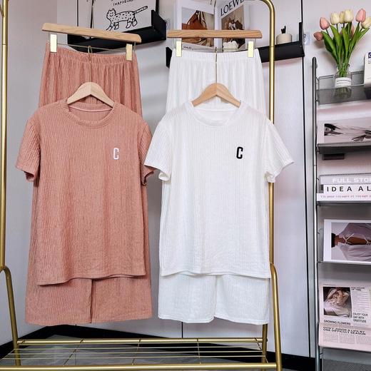 千叶套装女春夏字母刺绣薄款大码短袖短款休闲宽松弹力居家两件套 商品图2