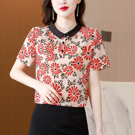 印花2023夏季新款妈妈装时尚气质甜美减龄显瘦上衣AHM-dydd6863 商品图1