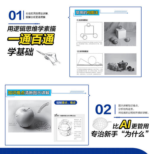 一通百通学素描 素描基础教程书素描速写临摹画册石膏几何体单体静物结构铅笔绘画入门初学临摹正统素描静物 商品图2