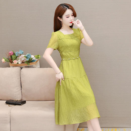 方领纯色中长裙，订珠高腰气质优雅A字裙QYM-DN228012 商品图1