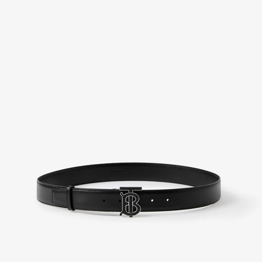 BURBERRY 巴宝莉 男士粒纹皮革 TB 搭扣腰带 黑色 8065975 A1189 商品图0