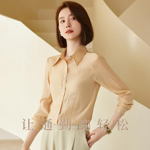 【天丝混纺】罗蒙夏季女装长袖衬衫轻薄透气女士休闲通勤百搭衬衣女 商品图2