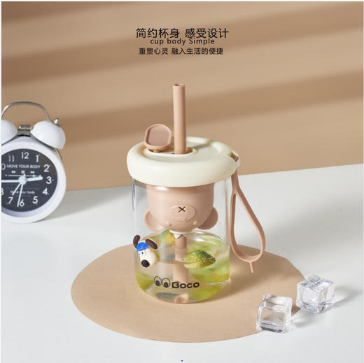 新款撞色倒立熊吸管杯抖音网红同款玻璃杯女便携咖啡杯情侣款两用 商品图2