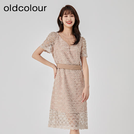 oldcolour2023夏季新款法式优雅气质镂空蕾丝收腰连衣裙O23101370 商品图3