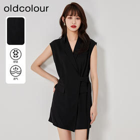 oldcolour2023夏季新款黑色气质V领西装连体休闲短裤女O23121361